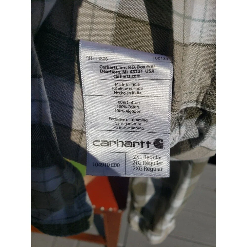 Carhartt Shirt Mens 2XL Green Plaid Loose Fit Long Sleeve Button Up 100% Cotton - Picture 10 of 14